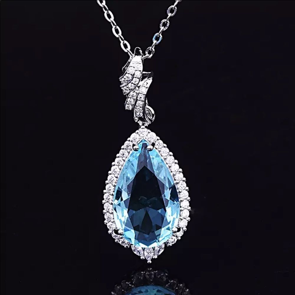 S925 Aquamarine Diamond Necklace 